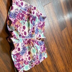 Constantly Varied Gear Floral Skull Athletic Shorts - Purple and Blue